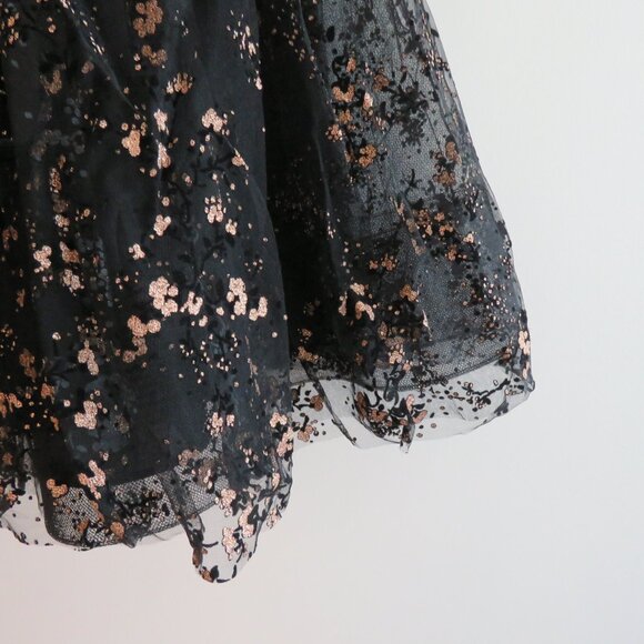 MARCHESA NOTTE Flocked Glitter Tulle Tea Length Dress Black Gold - Size 4 - Picture 4 of 15